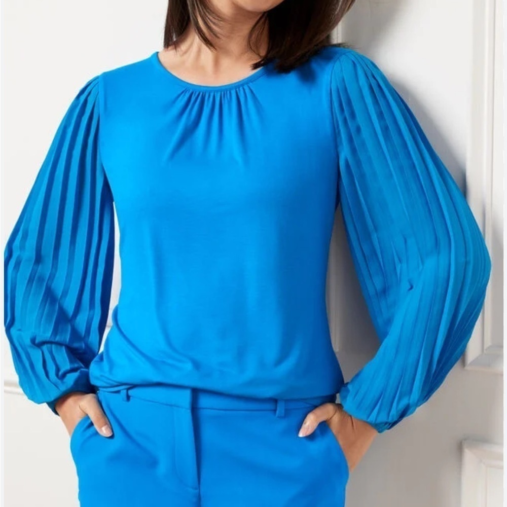 Talbots Pleated Sleeve Crewneck Top | CoolSprings Galleria rayon spandex size M